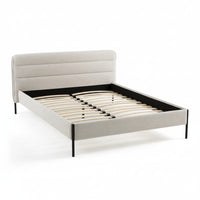 Lit rembourré tissu chiné bois métal Obias