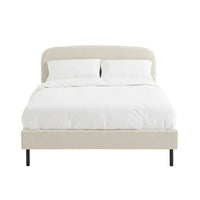 Lit rembourré tissu chiné bois métal Baumain