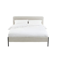 Lit rembourré tissu chiné bois métal Obias