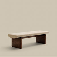 Banc Begur beige en tissu chenille, pieds en frêne finition noyer – vue détourée