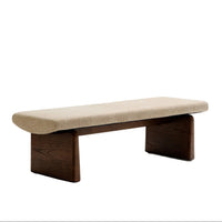 Banc Begur beige en tissu chenille, pieds en frêne finition noyer – vue détourée
