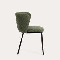 Chaise Avena vert foncé en chenille, vue de trois quarts