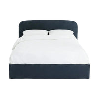 Lit coffre tissu chiné bois métal Baumain
