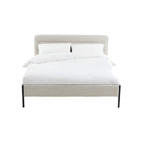 Lit rembourré tissu chiné bois métal Obias