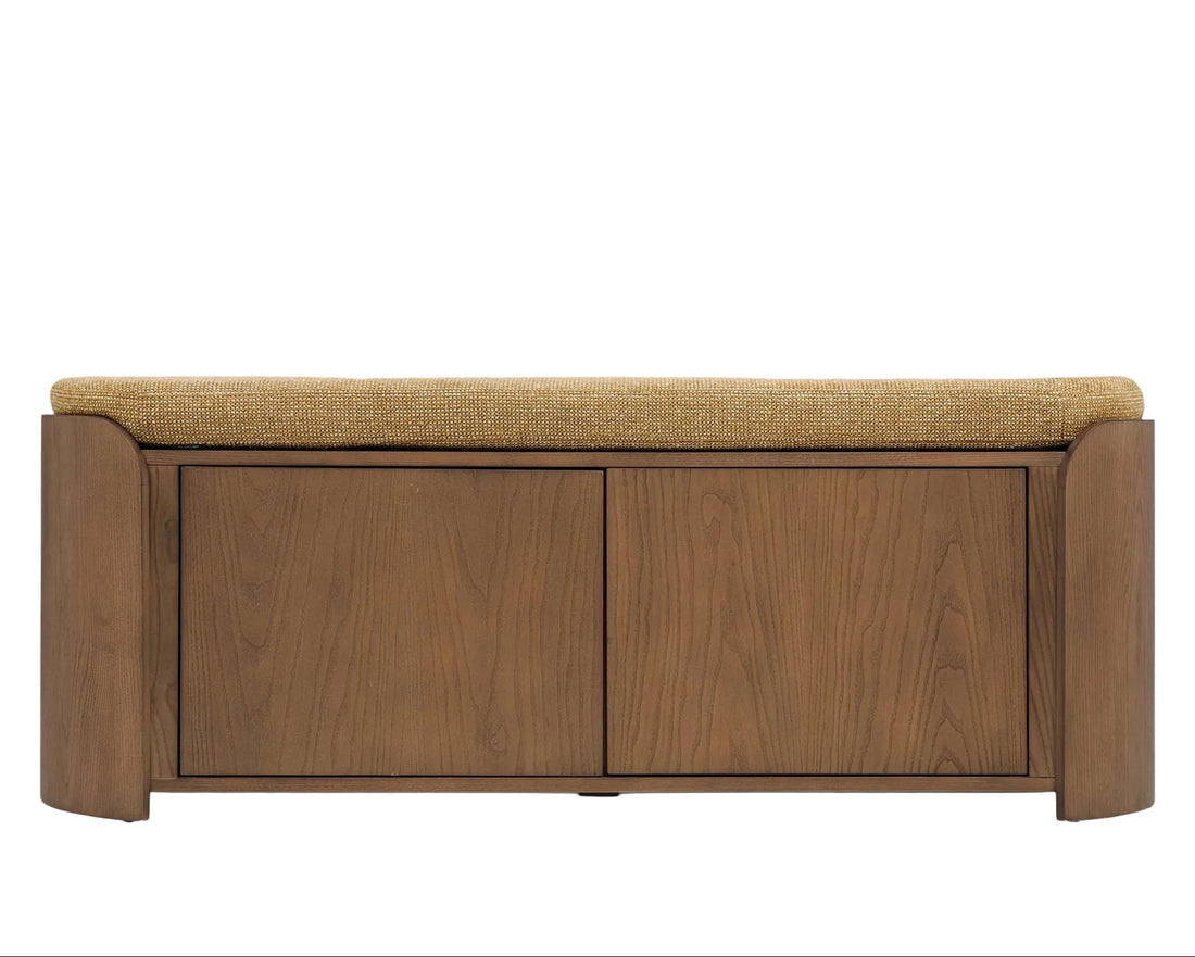 Banc Noemia frêne teinte noyer et tweed marron – vue détourée