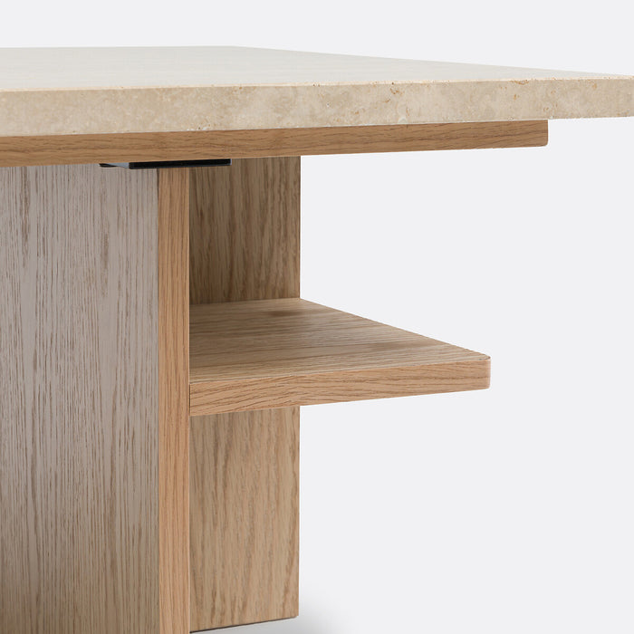 Table basse travertin et chêne Vezins