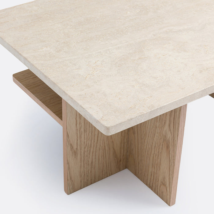 Table basse travertin et chêne Vezins