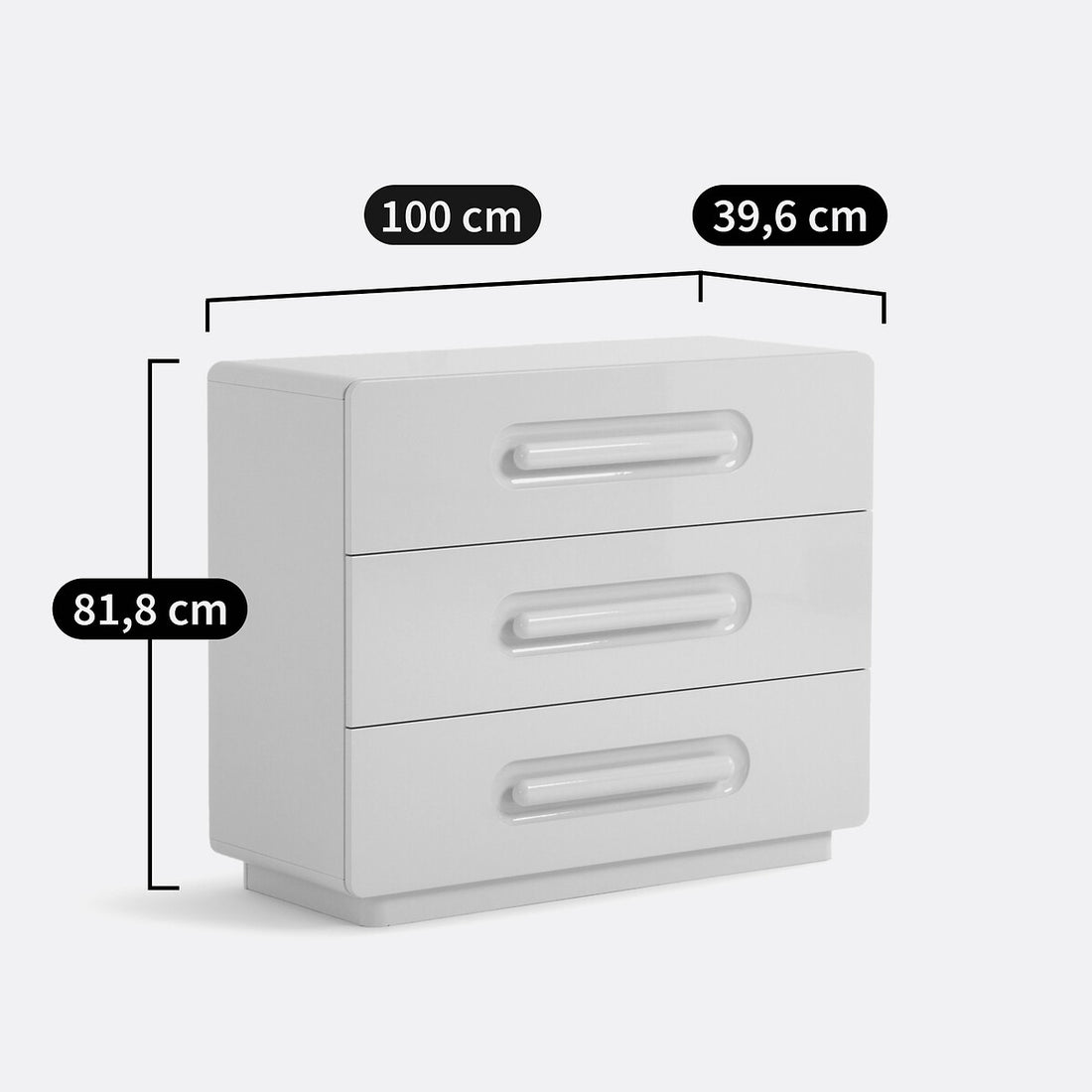 Commode 3 tiroirs Newlo laqué moka – vue de côté