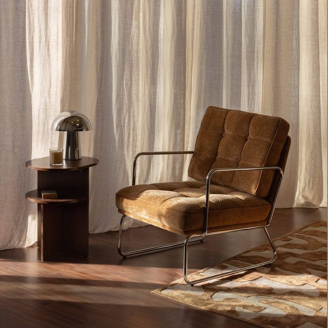 Fauteuil tissu crêpé acier chromé Aurore - NV GALLERY