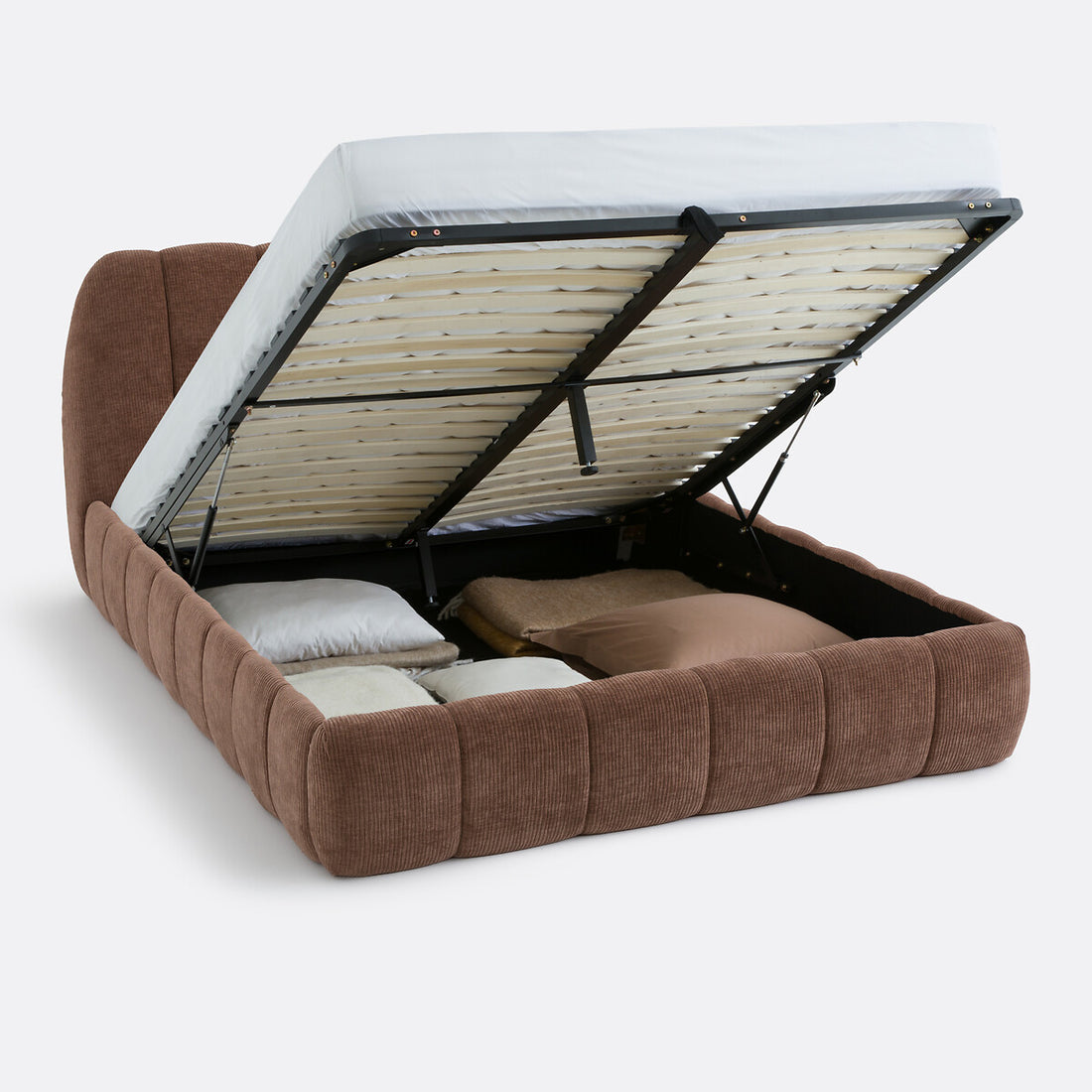 Lit coffre Noma velours côtelé – ambiance chambre inspiration seventies