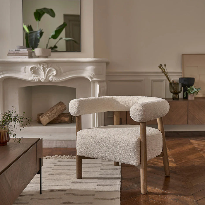 Fauteuil chêne et tissu bouclette Dune - Berah Getah