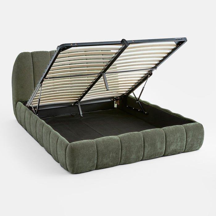Lit coffre velours côtelé bois métal Noma