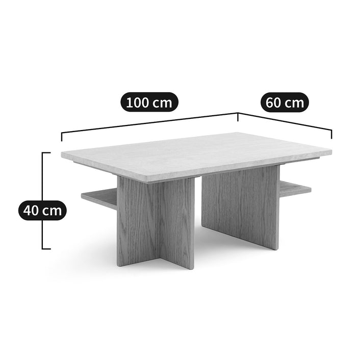 Table basse travertin et chêne Vezins