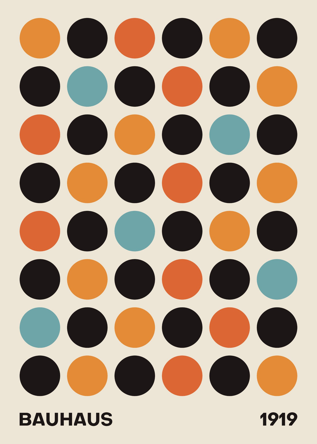 Affiche encadrée Bauhaus 1919 cercles colorés sur fond beige – vue détourée