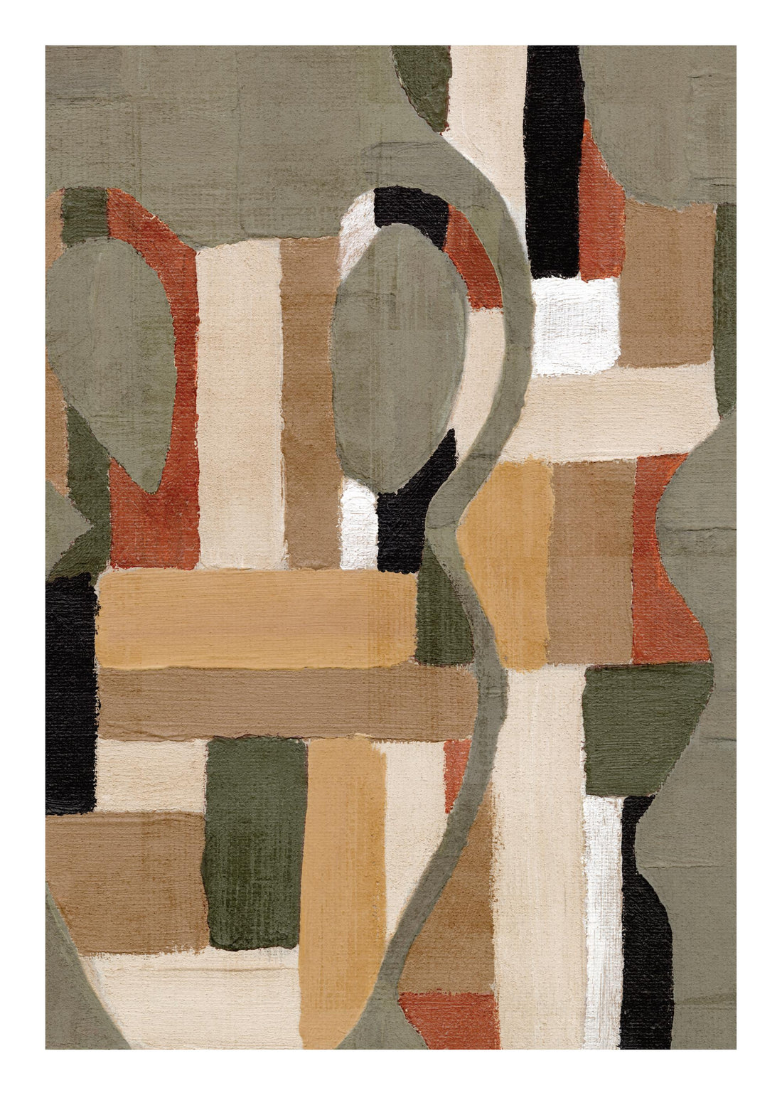Affiche encadrée Painted Shapes No1, vase abstrait vert et orange – vue détourée