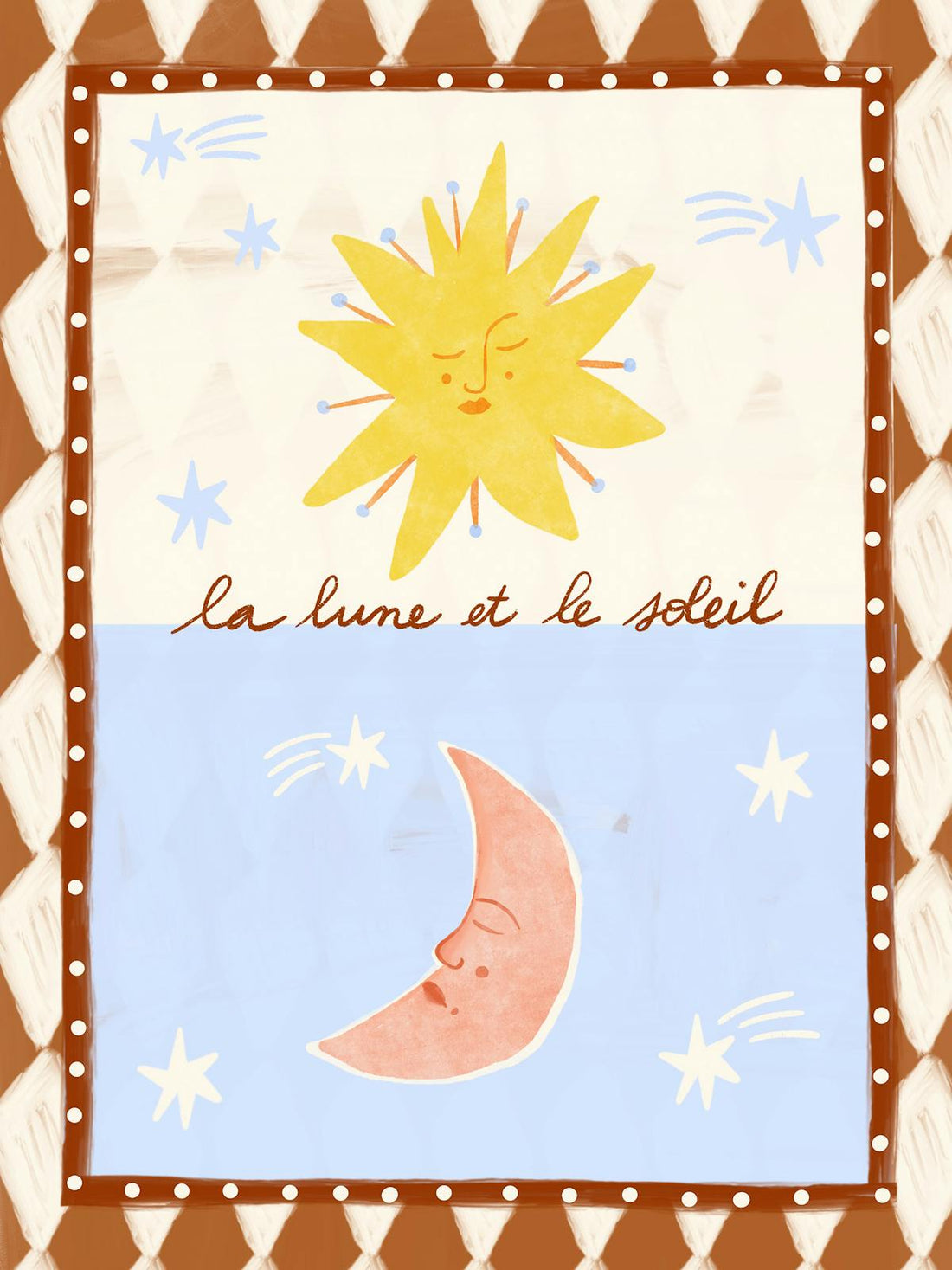 Affiche encadrée Lunéclat, cadre en chêne – mise en ambiance sur un mur clair