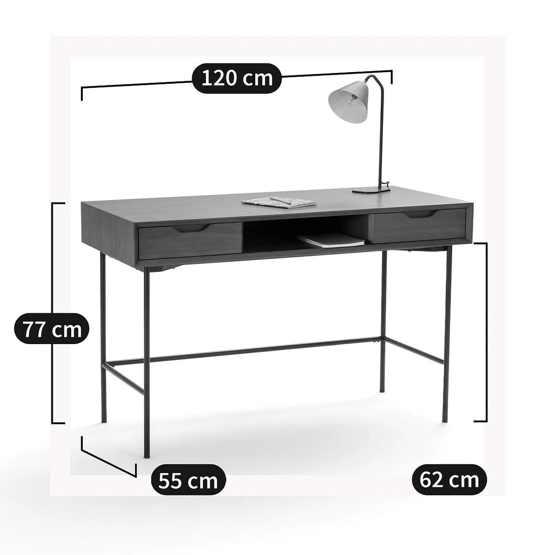 Bureau 2 tiroirs Noyeto Noyer