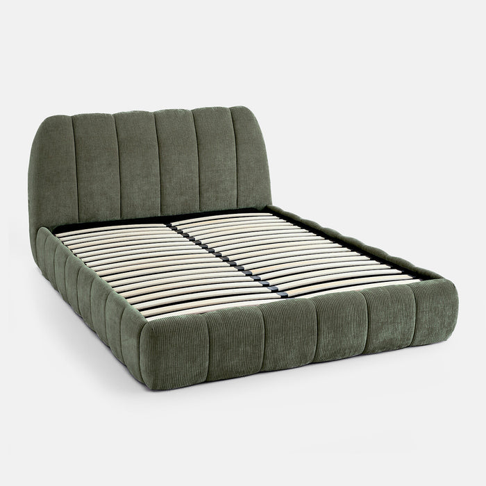 Lit coffre velours côtelé bois métal Noma