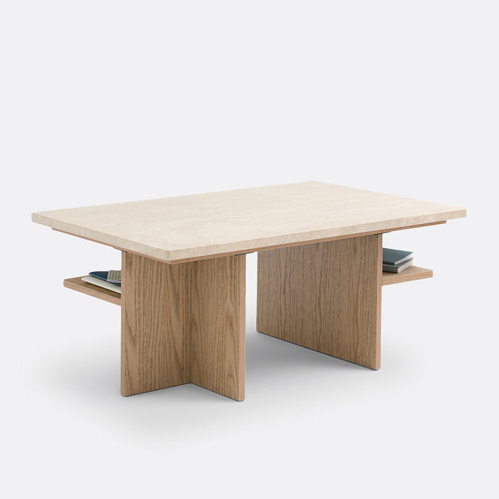 Table basse travertin et chêne Vezins