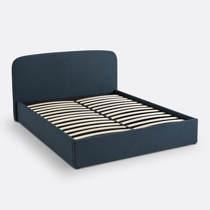 Lit coffre tissu chiné bois métal Baumain
