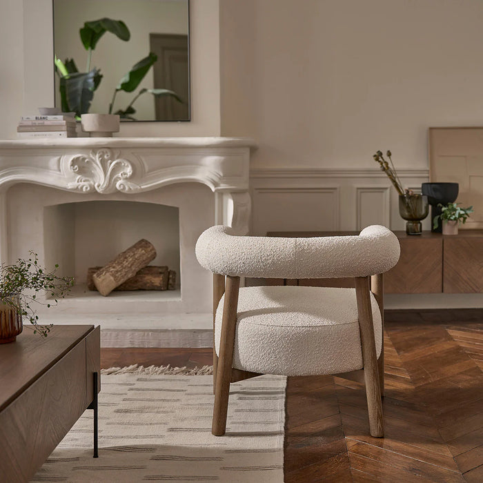 Fauteuil chêne et tissu bouclette Dune - Berah Getah