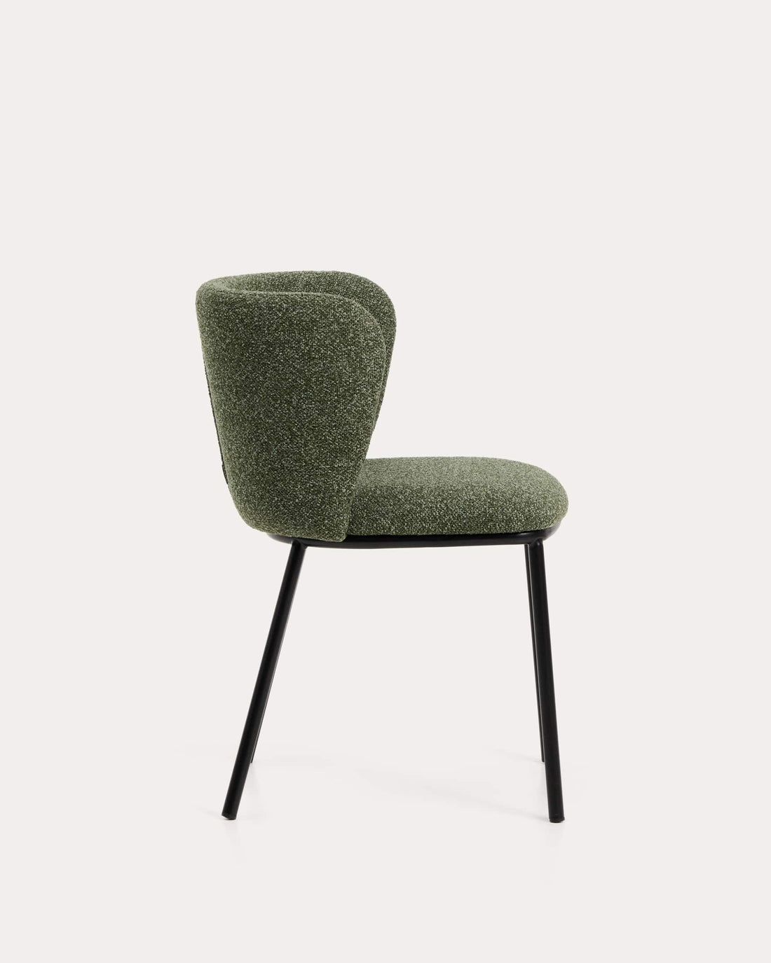 Chaise Avena vert foncé en chenille, vue de trois quarts