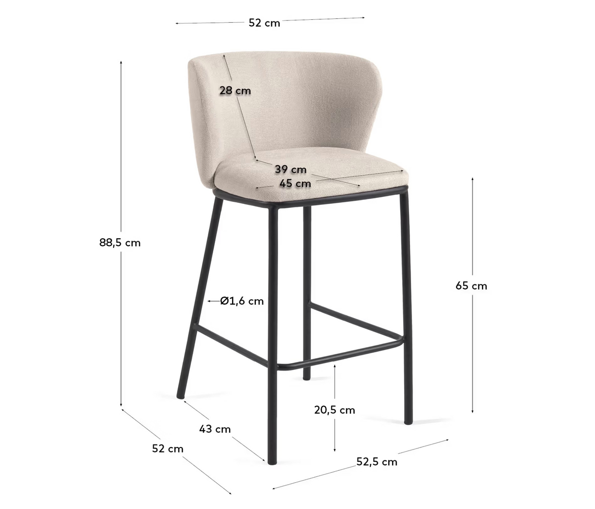 Tabouret tissu Avena 65 cm