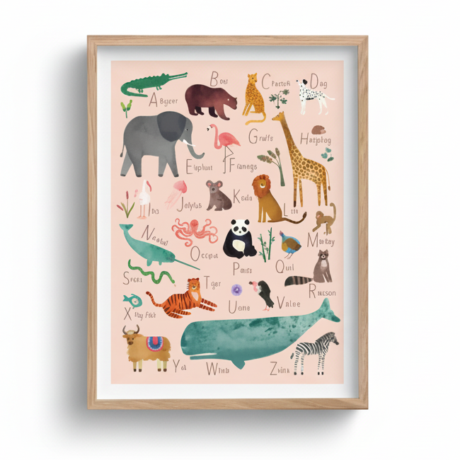Affiche encadrée - Alphabet animaux