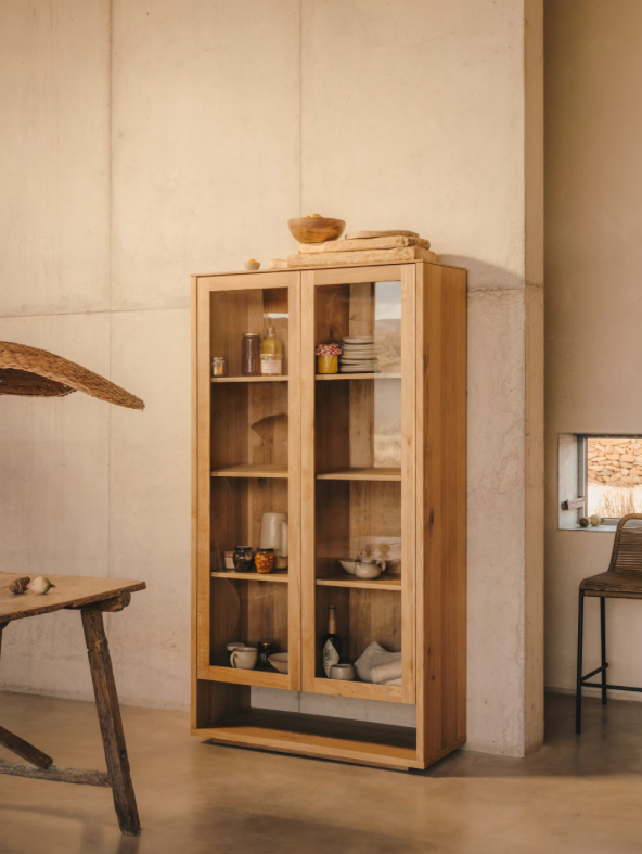 Buffet vitrine placage chêne Cadix