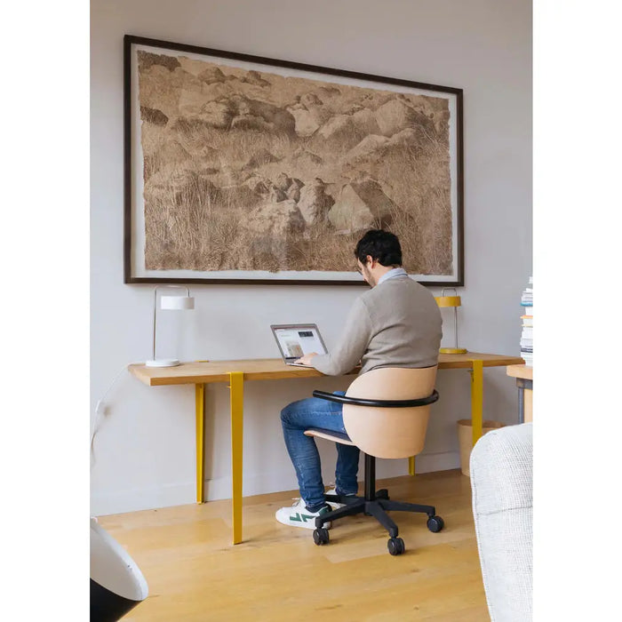 Chaise bureau hêtre déroulé et tissu SR10 X Adrien Blanc