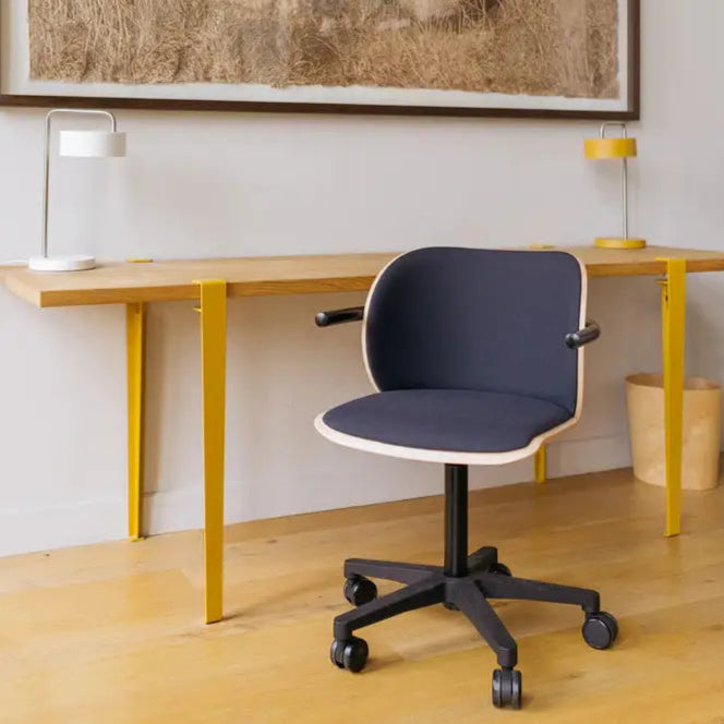 Chaise bureau hêtre déroulé et tissu SR10 X Adrien Blanc
