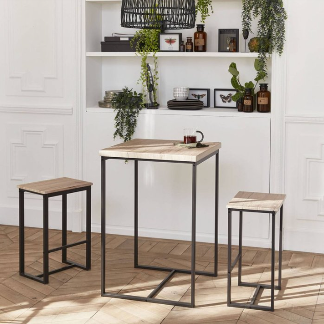 Table haute MDF métal avec 2 tabourets de bar Menilmontant
