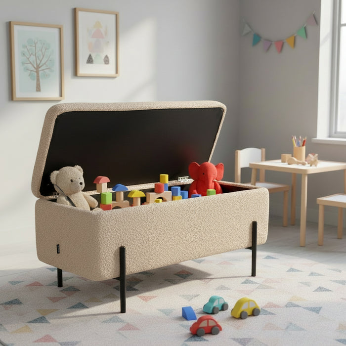 Banc bout de lit coffre tissu et métal Maury