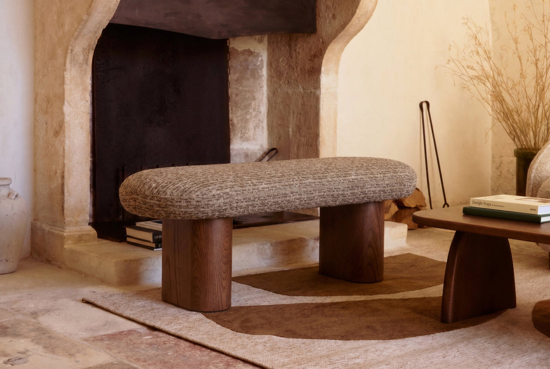 Banc Popa tweed vert - en situation salon