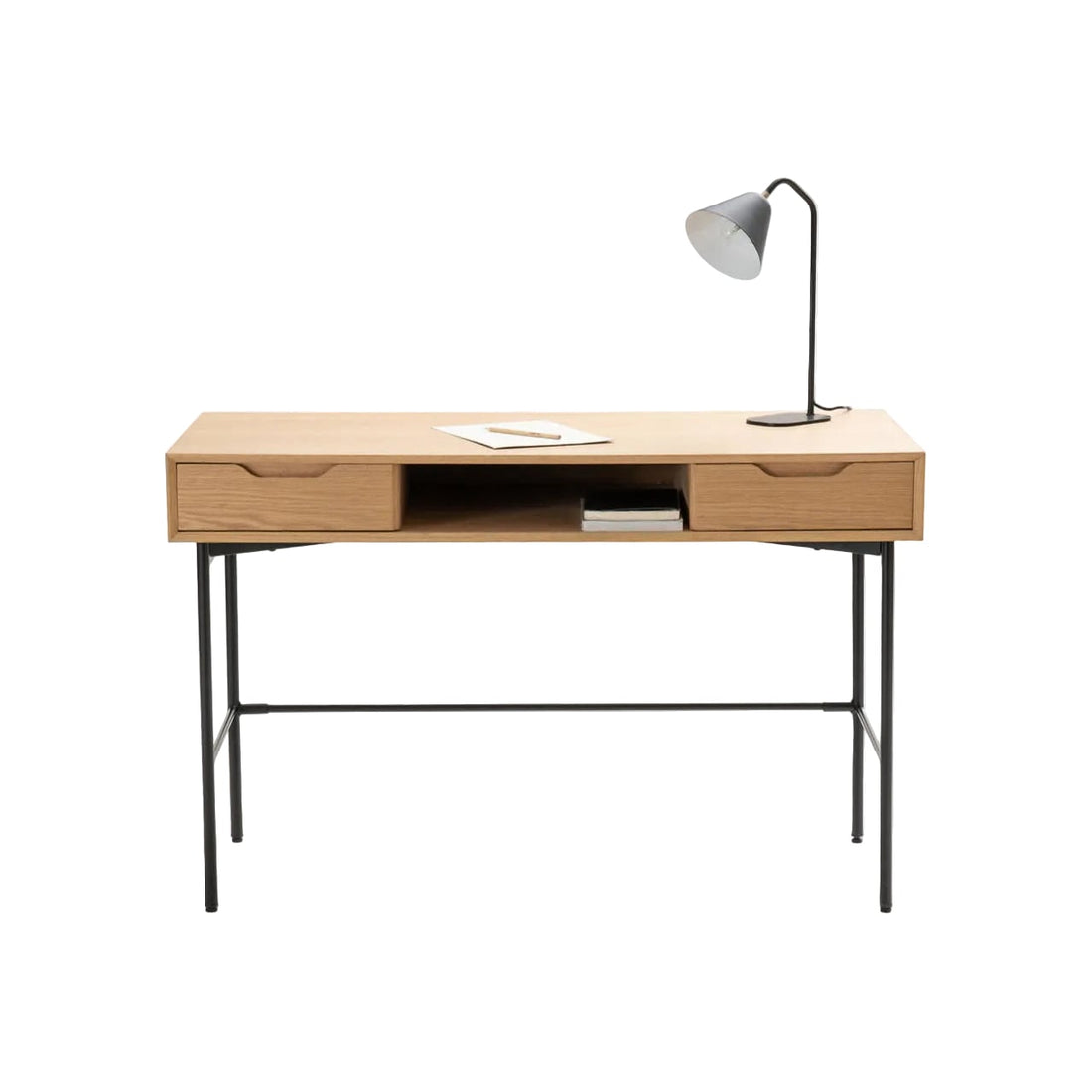 Bureau 2 tiroirs MDF et acier Noyeto chêne