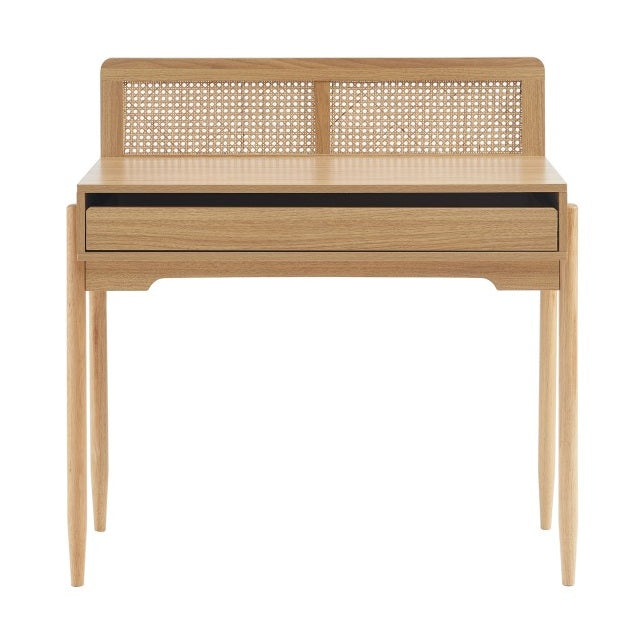 Table de bureau Palio effet bois clair et cannage rotin – vue détourée