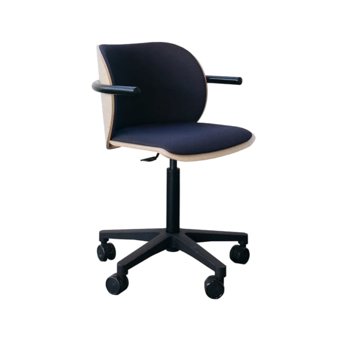 Chaise bureau hêtre déroulé et tissu SR10 X Adrien Blanc