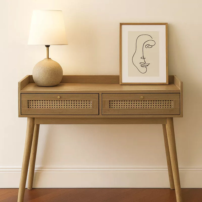 Console 2 tiroirs bois et rotin Palmo