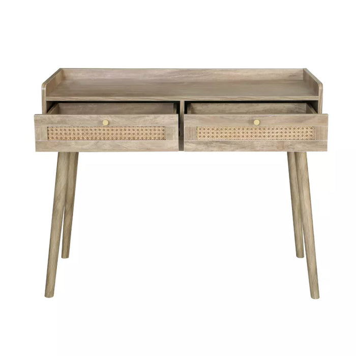 Console 2 tiroirs bois et rotin Palmo