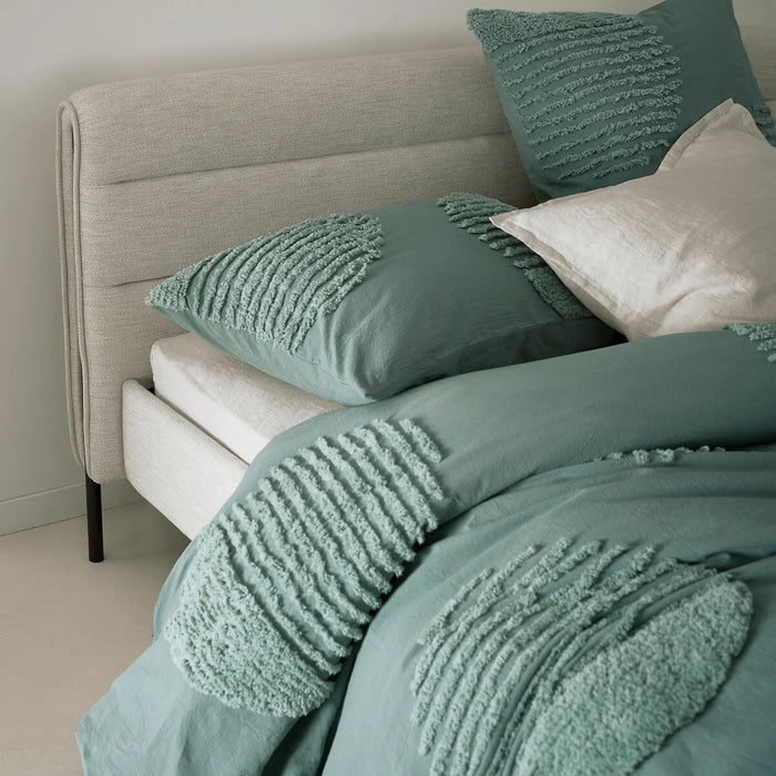 Lit rembourré tissu chiné bois métal Obias