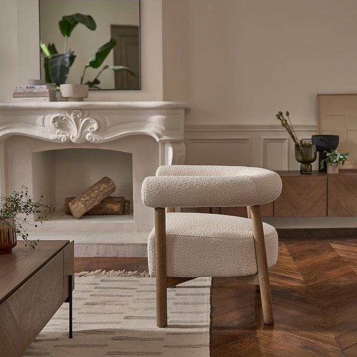 Fauteuil chêne et tissu bouclette Dune - Berah Getah