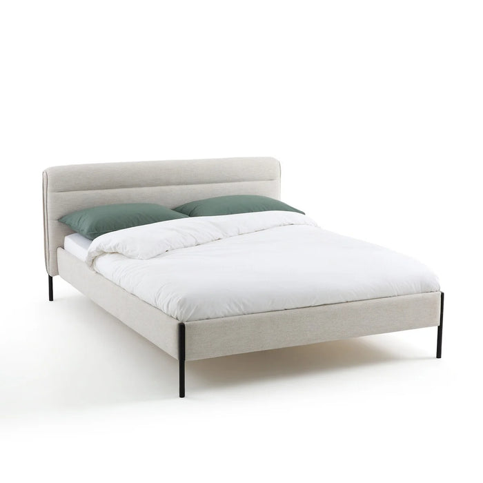 Lit rembourré tissu chiné bois métal Obias