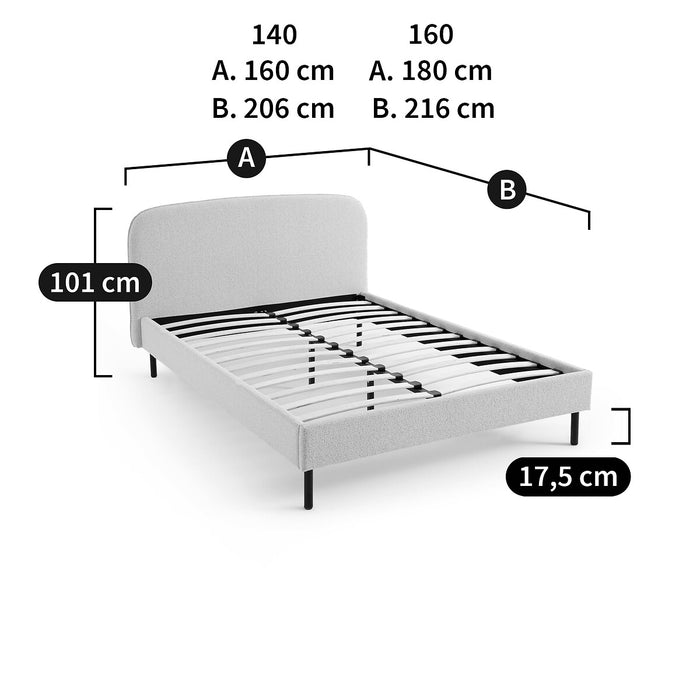 Lit rembourré tissu chiné bois métal Baumain
