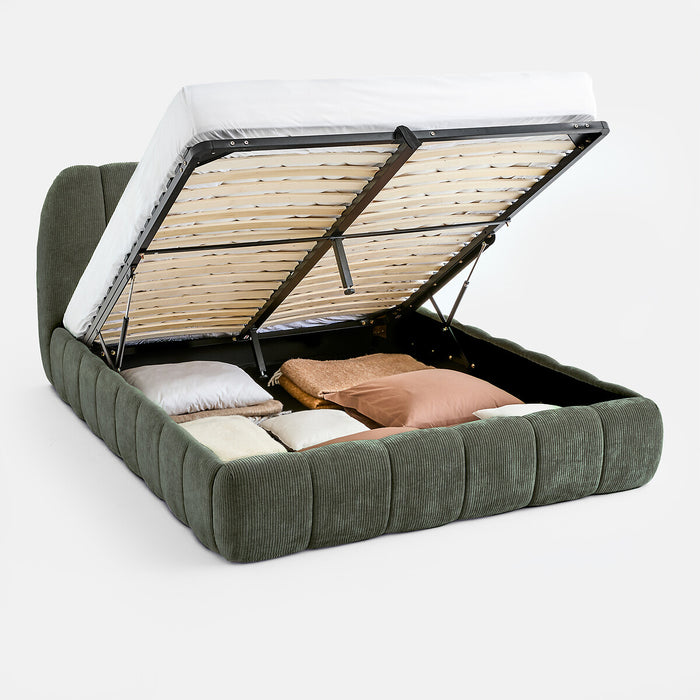 Lit coffre velours côtelé bois métal Noma