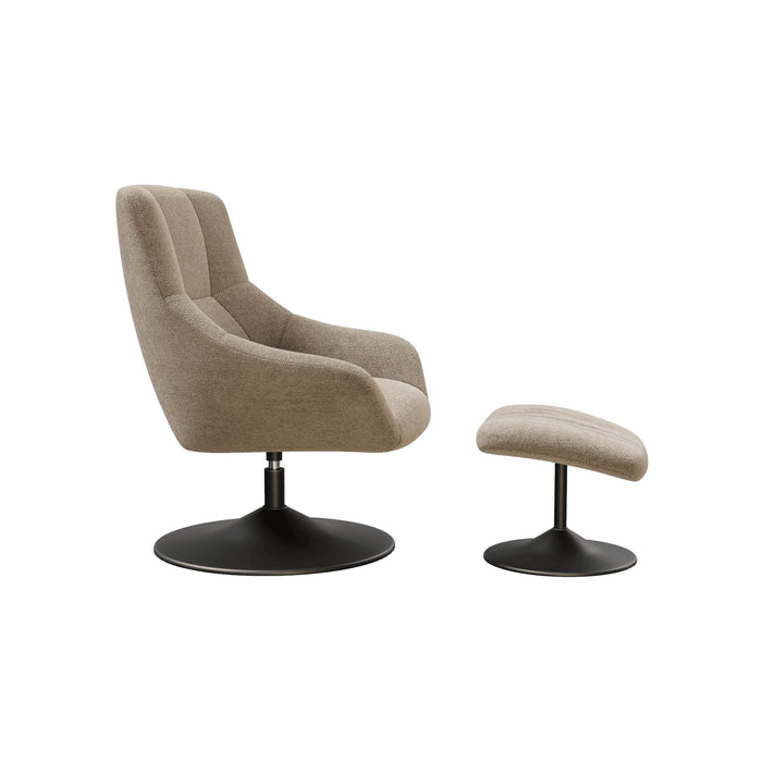 Fauteuil Bilbao beige – vue de trois quarts sur le piètement évasé