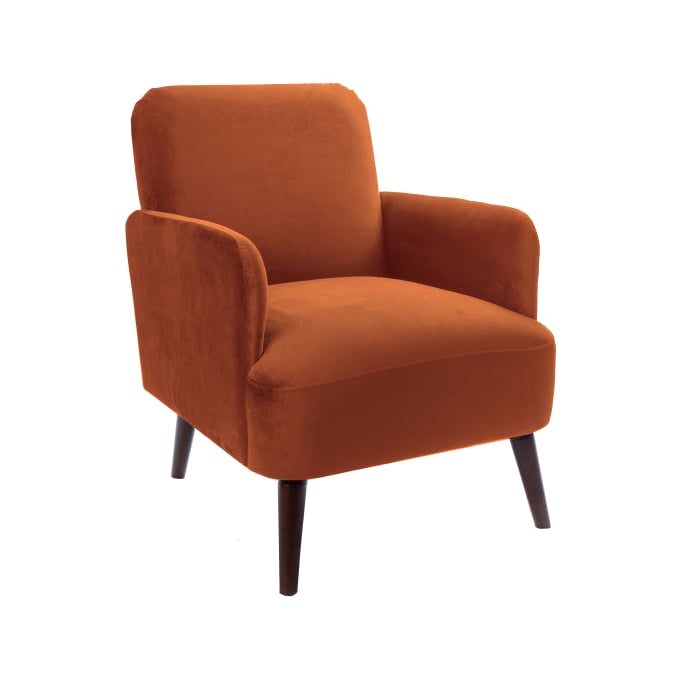 Fauteuil velours pieds bois Brooks