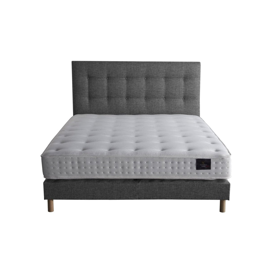 Ensemble sommier et tête de lit tissu et bois