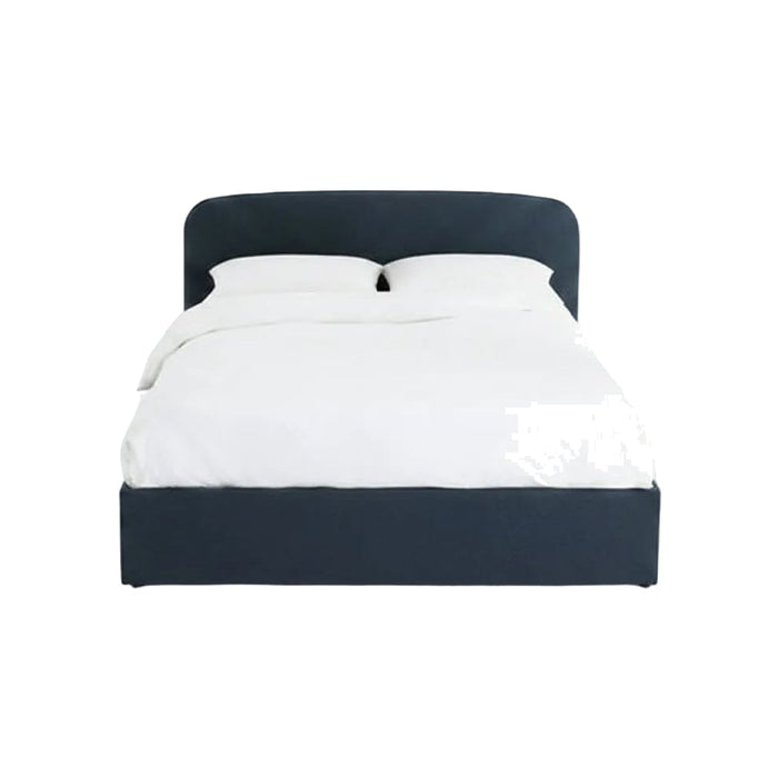 Lit coffre tissu chiné bois métal Baumain