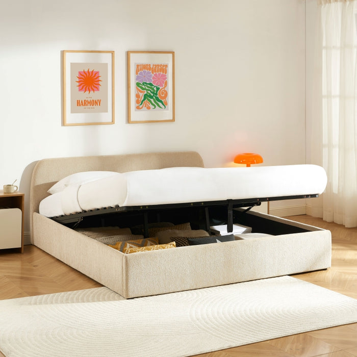 Lit coffre chenille Beray – coffre de rangement ouvert