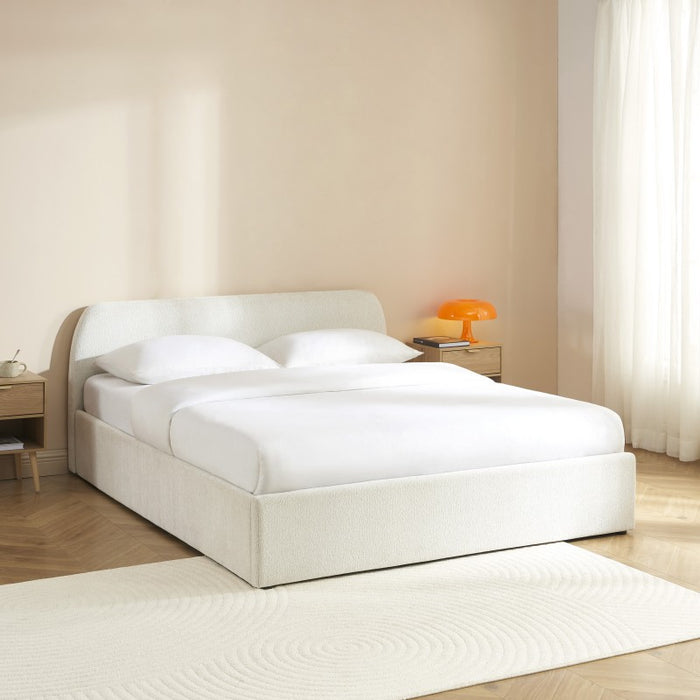 Lit coffre tissu chenille et bois Chanas